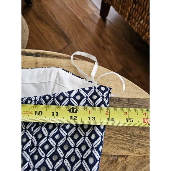 White House Black Market Eyelet Strapless Tiered Dress Admiral Size 0 Navy - Picture 11 of 12